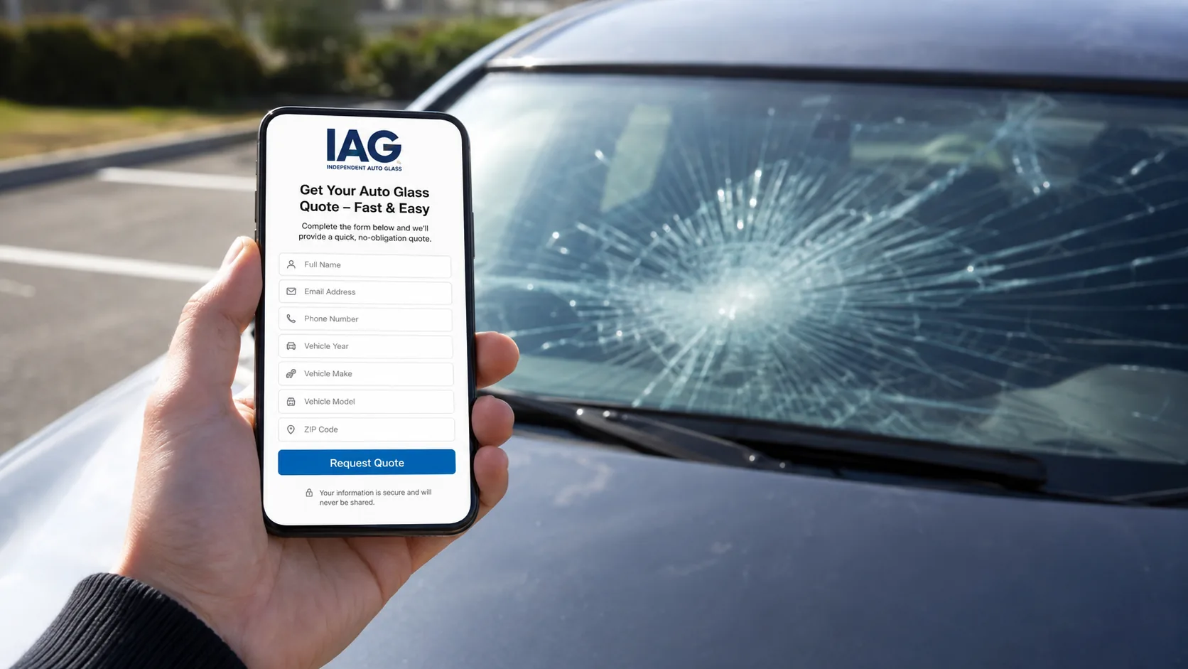 Requesting an Instant Auto Glass quote from a phone