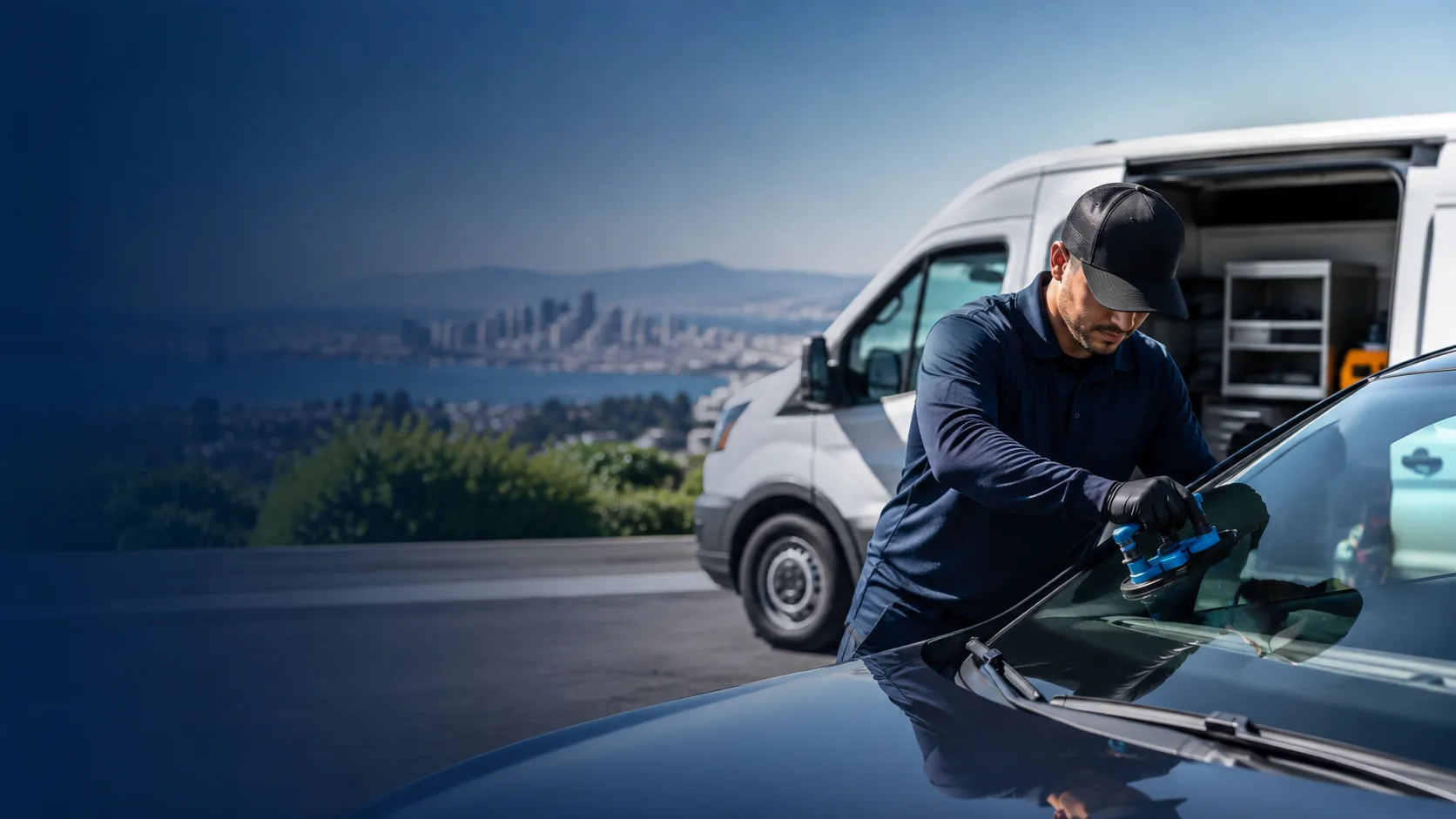 Instant Auto Glass mobile technician replacing a windshield in San Jose