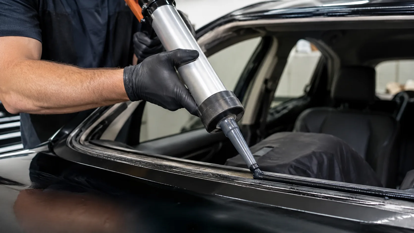 Precision sealant on a windshield frame