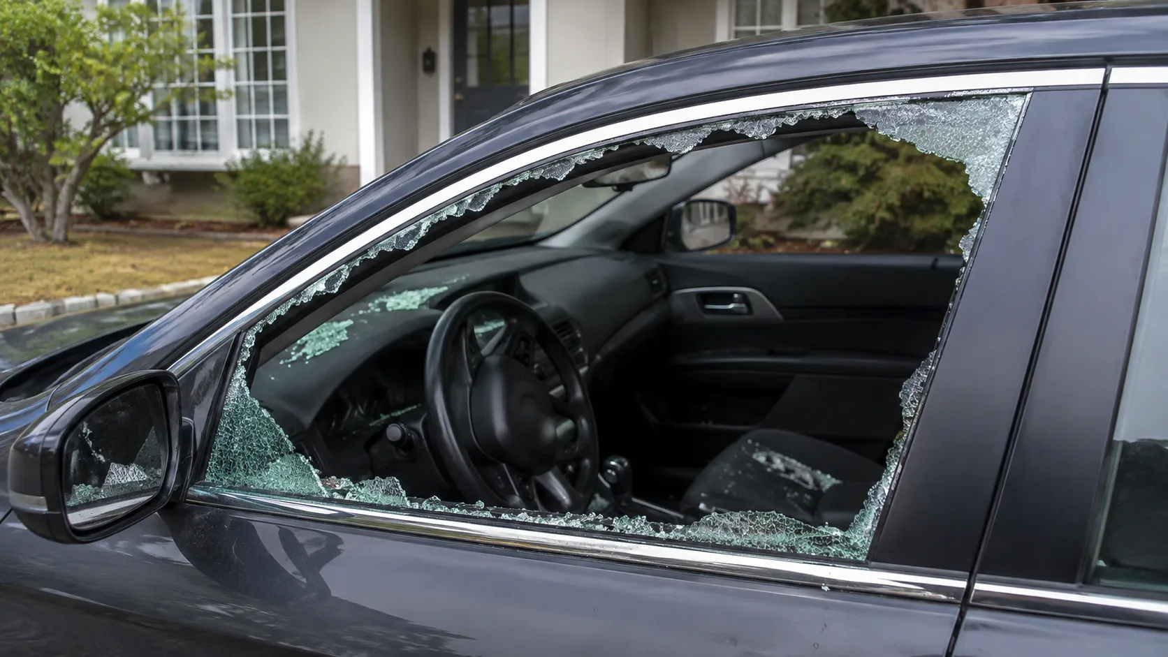 Shattered car door window