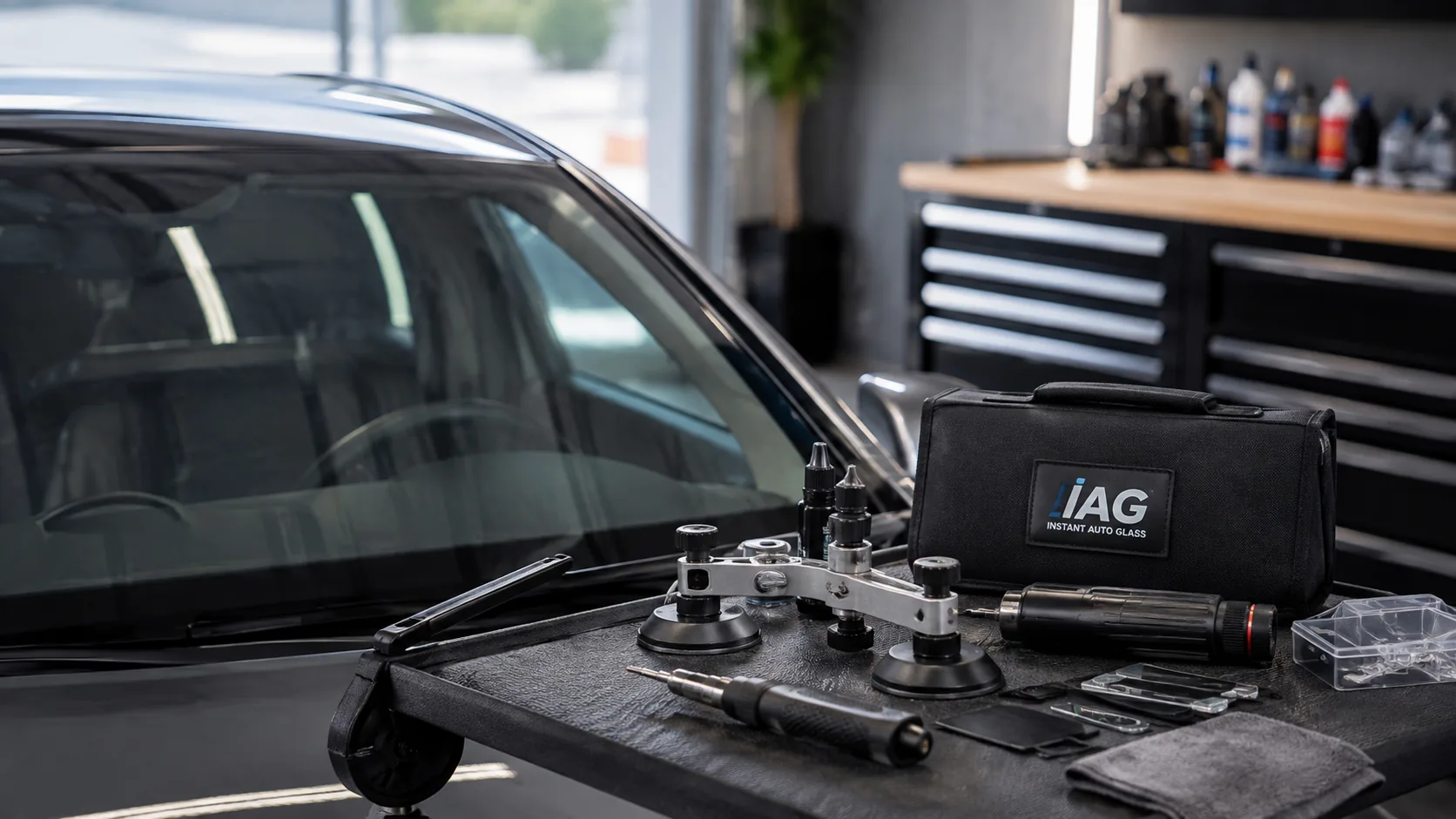 Windshield repair equipment setup