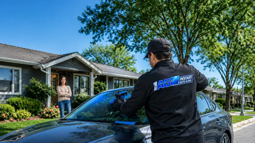 Instant Auto Glass mobile technician replacing a windshield in San Jose