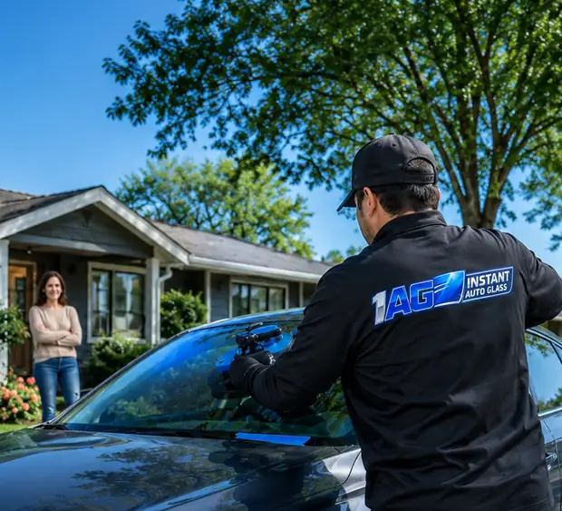 Instant Auto Glass mobile technician replacing a windshield in San Jose